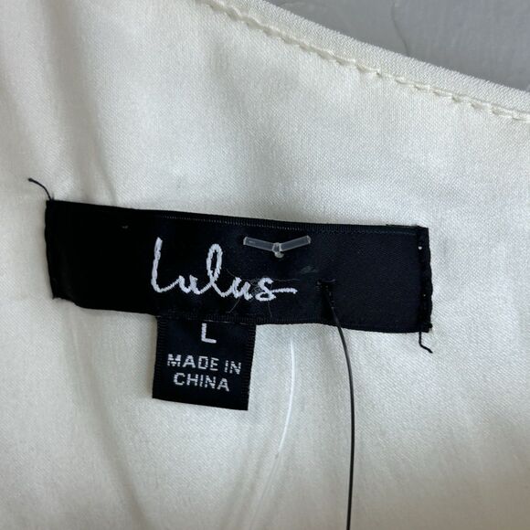 Lulus Love at Dusk Cream One-Shoulder Asymmetrical Fringe Midi Dress Size Large - Picture 6 of 10